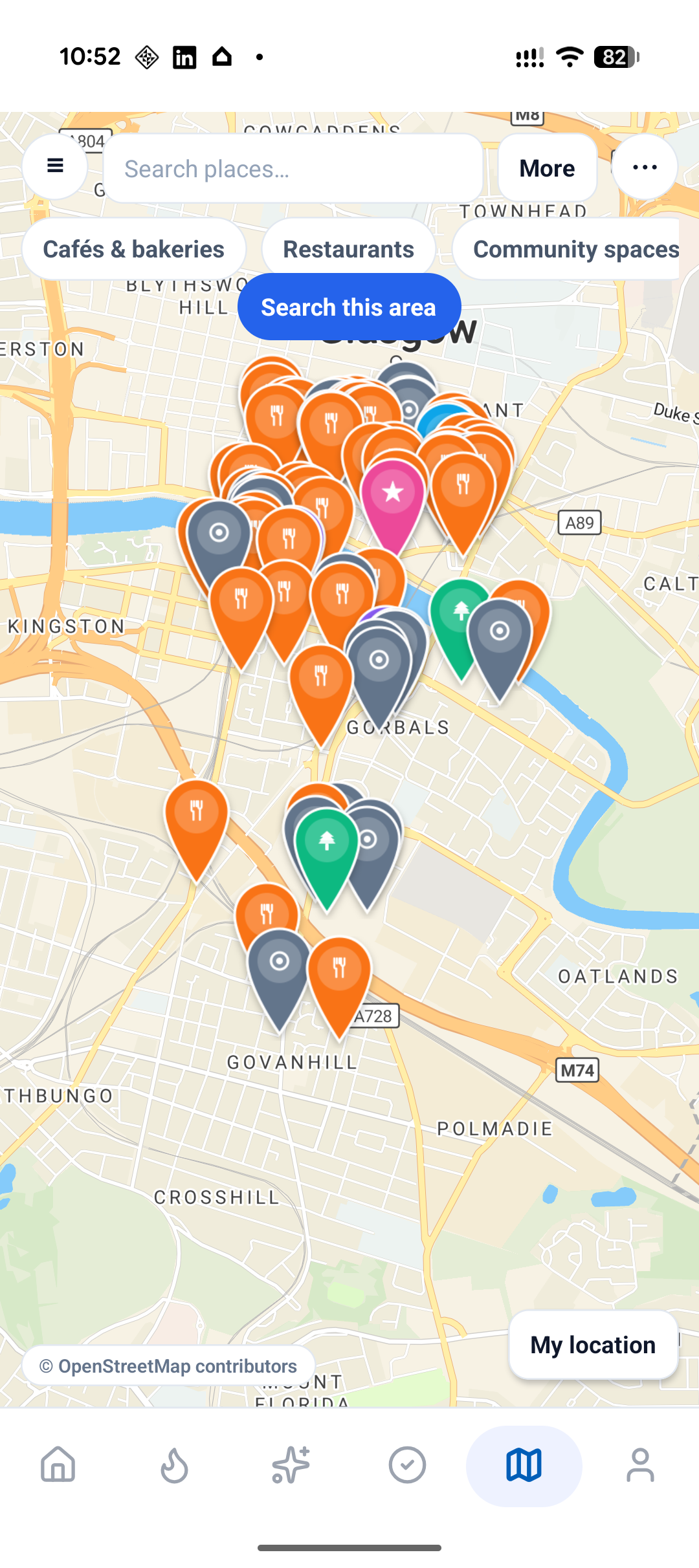 Map view showing nearby family-friendly venues